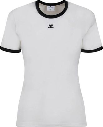 Courr&egrave;ges Signature Contrast T-Shirt - Dames - T-shirts - Wit - L - Katoen - Tops