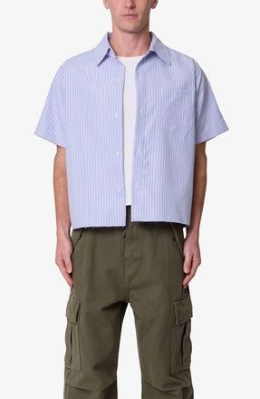 mnml Stripe Poplin Short Sleeve Button-Up Shirt in Blue at Nordstrom, Size Xx-Large