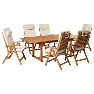 Beliani Conjunto De Comedor Para Jard&iacute;n De Madera De Acacia Ajustable Plegable 6 Plazas Cojines Gris Pardo Exterior Java