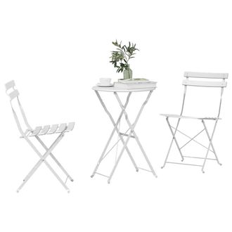 Berkfield Home White 3-Piece Folding Bistro Set - White Steel