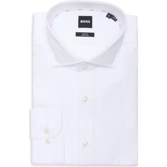 BOSS Hank Slim Fit Stretch Cotton Dress Shirt in Wht at Nordstrom Rack, Size 17.5R
