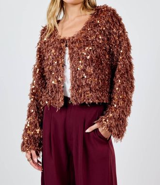 Sadie & Sage Joelle Faux Fur Sequin Jacket In Rose Latte