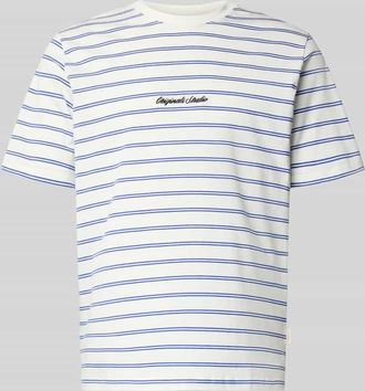 Jack & Jones Jack & Jones T-Shirt mit Streifenmuster und Label-Stitching in Weiss, Gr&ouml;&szlig;e XXL