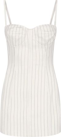 Dondup White Gessato Virgin Wool Pinstripe Mini Dress