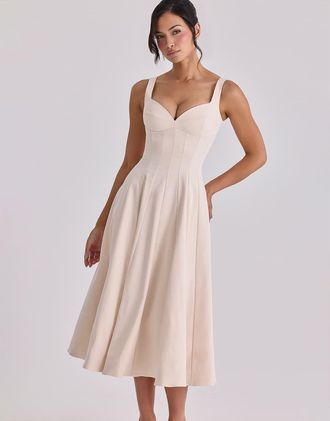 House of CB Carlotta - Vestito midi in twill color avorio vintage-Bianco
