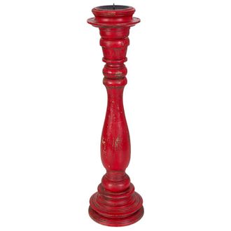Wanderlust Deco Candelabro De Madera Artesanal Rojo 16x16x60h Cm