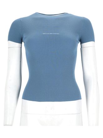 Alexander Wang Blue Fitted Ribbed Short-Sleeve Knit Top