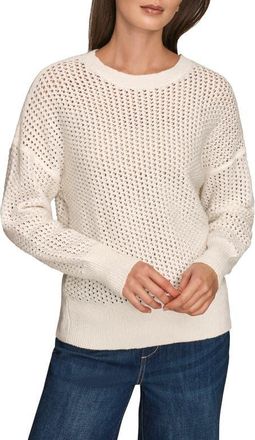 DKNY Open Stitch Cotton Blend Sweater in Cream at Nordstrom, Size X-Small