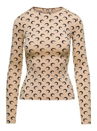 Marine Serre Beige Moon Printed Jersey Top