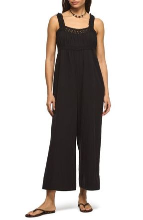 Lucky Brand Lace Yoke Jumpsuit in Caviar at Nordstrom, Size Xx-Large