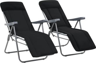 vidaXL Sillas Plegables De Jard&iacute;n Con Cojines 2 Unidades Negro Vidaxl