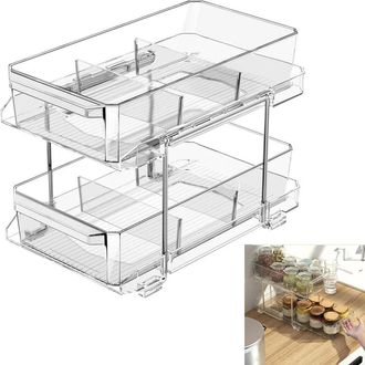No Brand Estanter&iacute;a De Cocina Con Cajones, Estante Acr&iacute;lico De Doble Capa Y Especiero Extensible Para Especias, Cosm&eacute;ticos Y Art&iacute;culos De Ba&ntilde;o