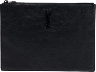 Saint Laurent Pre-owned Embossed Leather Clutch - Dames - Vintage Clutch - Zwart - ONE Size - Leer - Vintage