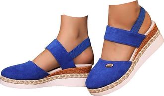 Generic Closed Toe Platform Wedge Sandals for Women 2026 Orthopedic Espadrilles Wedges with Elastic Ankle Strap Retro Comfort Platform Wedges Sandal Summer An