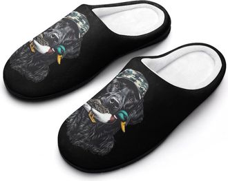 Generic Black Lab Retriever Mallard Duck Hunting Fashion Cotton Slippers for Women Memory Foam House Slippers Non-Slip House Bedroom Shoes