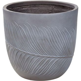 Beliani Beliani - Maceta Exterior Motivo Hoja Redonda Piedra Fibra Arcilla 42x42x40 Cm Gris Ftero