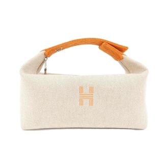 Herm&egrave;s Beige Orange Canvas Pouch (Pre-Owned)