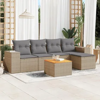 vidaXL Vidaxl - Juego De Sof&aacute;s Jard&iacute;n Con Cojines 6 Pzas Rat&aacute;n Sint&eacute;tico Beige