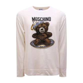Moschino Round-neck Knitwear, male, White, Size: M Maglione Wool Sweater