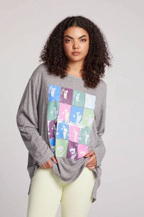 Chaser Beatles Vintage Collage Long Sleeve Tee In Grey