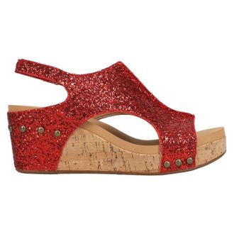 Corkys Footwear Womens Carley Wedge Sandal In Red Glitter