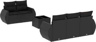 vidaXL Set De Sof&aacute;s De Jard&iacute;n 6 Piezas Y Cojines Rat&aacute;n Sint&eacute;tico Negro Vidaxl