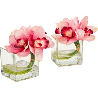 Nearly Natural Cymbidium Orchid Artificial Arrangement in Glass Vase in Pink at Nordstrom