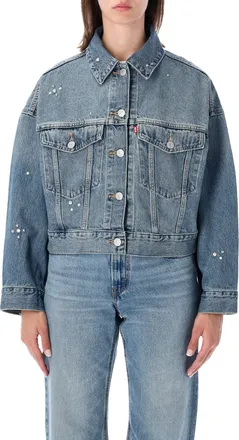 Levi's Cropped Denim Jacket With Button-Up Front And Rhinestone Embellishments
