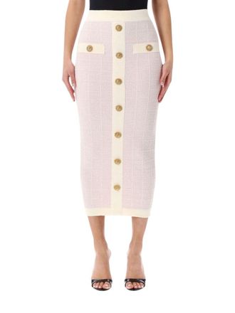 Balmain Light Pink Textured Midi Skirt