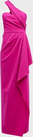 Teri Jon One-Shoulder Draped Stretch Crepe Gown