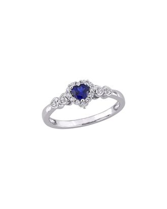 Rina Limor Silver 0.40 ct. tw. Diamond & Lab-Grown Created Blue Sapphire, Created White Sapphire Halo Ring