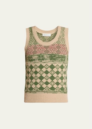 Dries Van Noten Mens Geometric Wool Sleeveless Sweater
