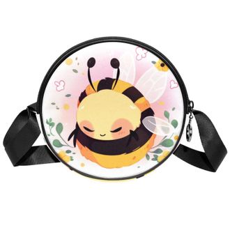 Generic Circle Crossbody Bag for Women, Bee Small Sling Bag Daypack with Zipper Adjustable Shoulder Straps Casual Ladies Girls Round Purse