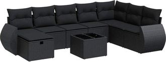 vidaXL Set De Sof&aacute;s De Jard&iacute;n Con Cojines 9 Pzas Rat&aacute;n Sint&eacute;tico Negro Vidaxl