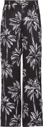 Balmain palm tree-print satin trousers - men - Cupro - 48 - Black