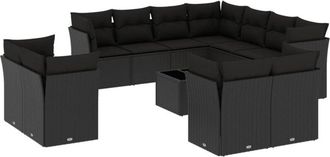 vidaXL Set De Sof&aacute;s De Jard&iacute;n 12 Piezas Cojines Rat&aacute;n Sint&eacute;tico Negro Vidaxl