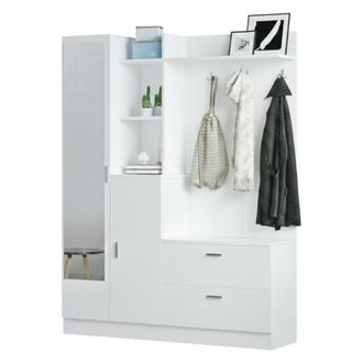 Dmora Muebles De Entrada Homam, Entrada Para Perchas, Composici&oacute;n Para Atrio, Consola De Almacenamiento Multifunci&oacute;n, 140x37h182 Cm, Blanco, Con Embalaje Re