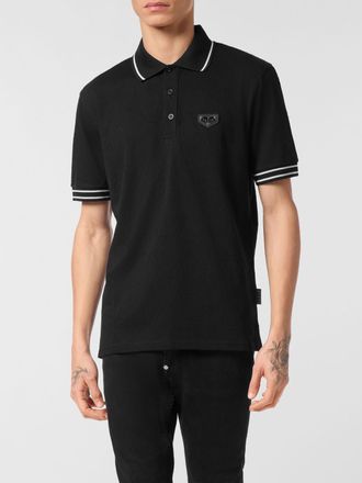 Philipp Plein Short-Sleeved Cotton Polo Shirt with Contrast Logo and Classic Collar