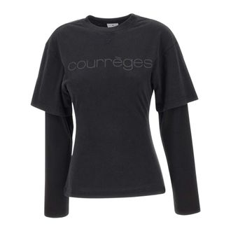 Courr&egrave;ges Dames, Tops, Zwart, Maat: M Katoen
