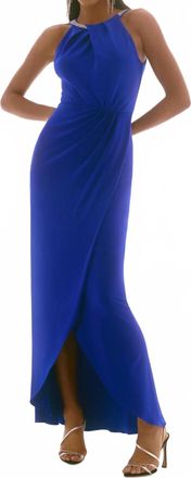Joseph Ribkoff Embellished Pleated Halter Neck Gown In Royal Saphirre