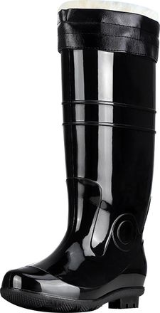 Generic Wellington Mens Knee High Rainboots Winter Warm Fur Lined Rain Boots Wellies Waterproof Slip On Water Shoes Non-Slip Gardening Rubber Shoes for Outdoo