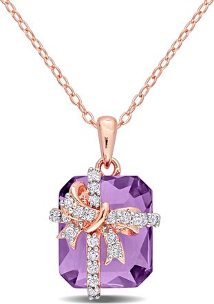 Mimi & Max 6 3/4 CT TGW Amethyst and White Topaz Pendant with Chain in Rose Plated Sterling Silver