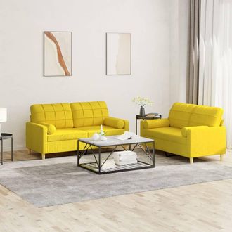 vidaXL Vidaxl - Juego De Sof&aacute;s Con Cojines 2 Piezas Tela Amarillo Claro