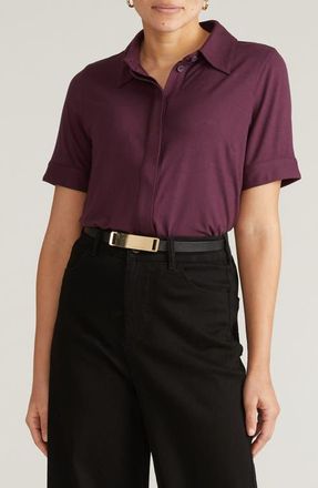 Universal Standard Chelsea Short Sleeve Jersey Button-Up Shirt in Acai Purple at Nordstrom, Size Xs