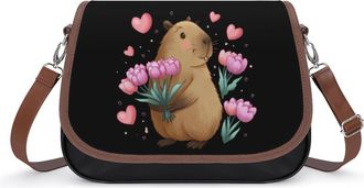 Generic Cute Capybara Holding Tulip for Mom Crossbody Bag Womens Handbag PU Message Bags Shoulder Purse with Adjustable Strap