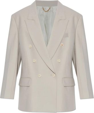 Victoria Beckham Blazer met wollen afwerking - Dames - Blazers - Grijs - 2XS - Wol - Jassen