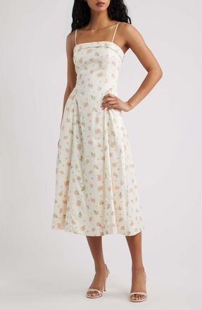 Mango Ditsy Floral A-Line Midi Dress in Ecru at Nordstrom, Size 10