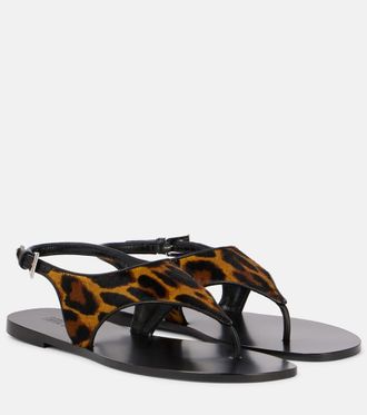 PARIS TEXAS Amalfi leopard-print calf hair thong sandals