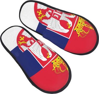 Generic Home Slipper Wave Striped Serbian Flag Warm Slipper Comfortable Fluffy Slippers Unisex Scuff Slippers For Hotel Party Travel M