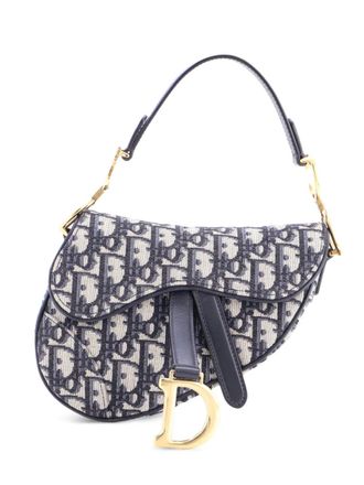 Dior Borsa a spalla Saddle mini in tela con motivo Oblique - Blu
